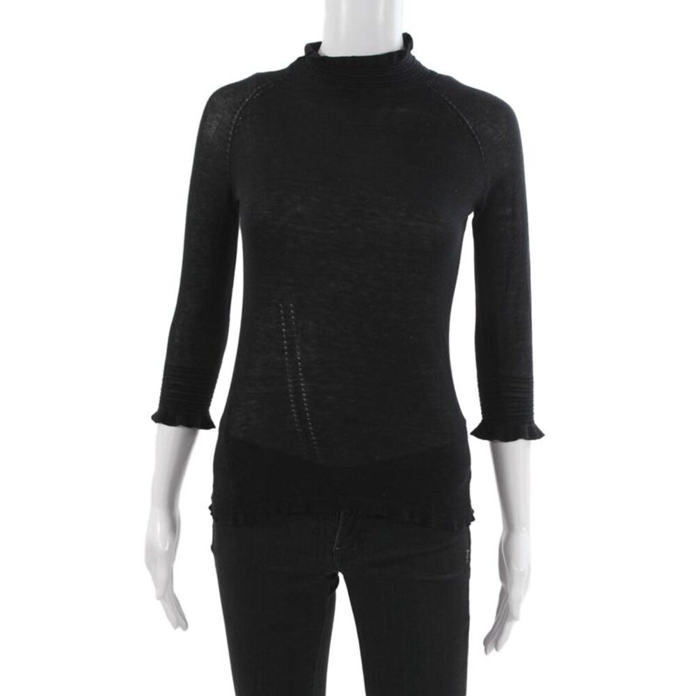 Parallel Women Black High Neck 3/4 Sleeve Basic Blouse Size S